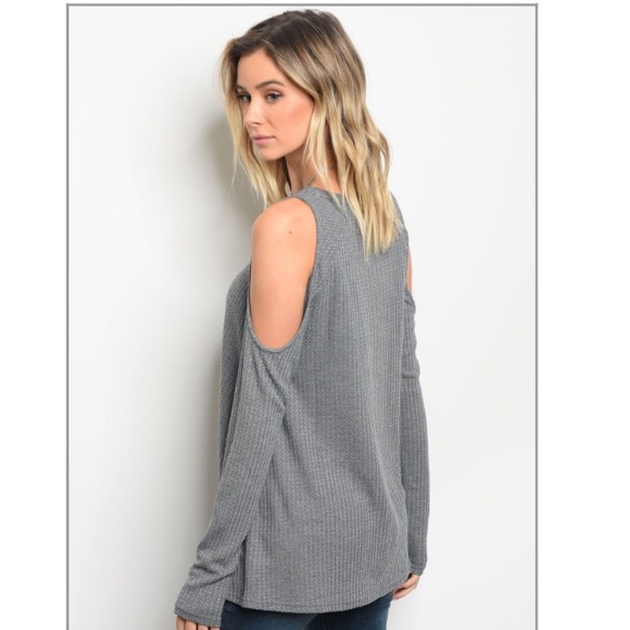 Charcoal Cold Shoulder Top NWT - Picture 2 of 2